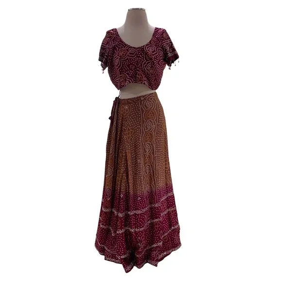 Women's Red & Brown India Lengha, Chanya Choli (~L) - Picture 2 of 13